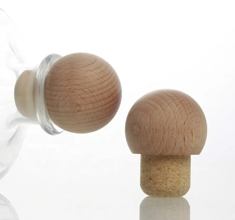 Customized T-shaped Synthetic Cork Stopper Funny Heat Ball Wooden Cork Lids For Tequila Gin Whiskey Bottle