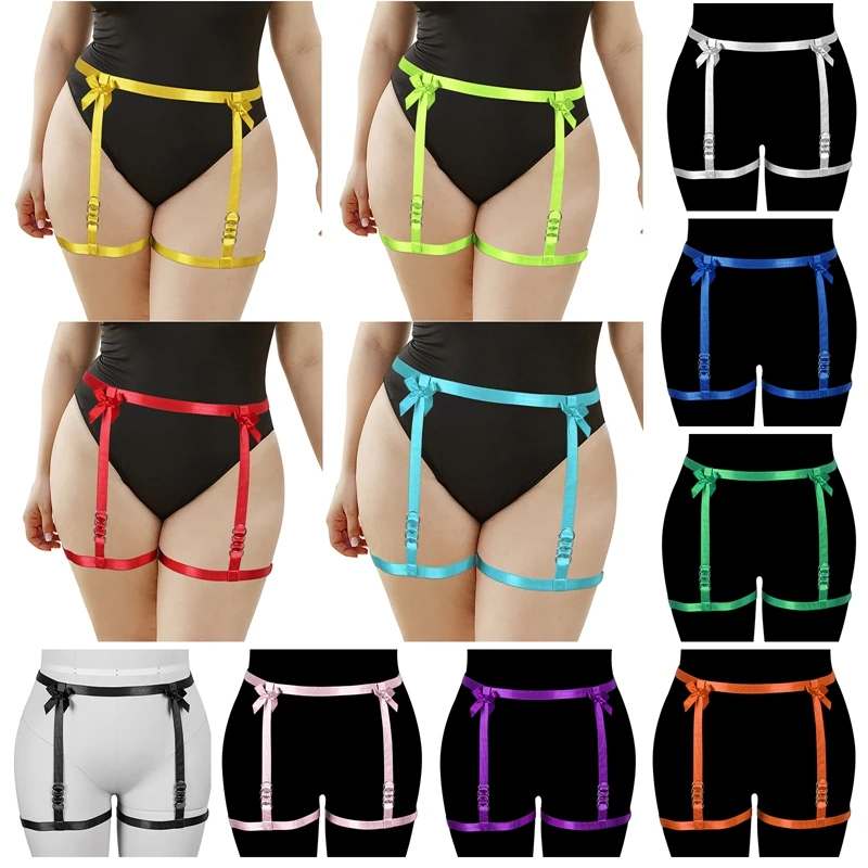Black Punk Body Harness Garter Thigh Waist Elastic Strappy Rose Red  Stockings Suspender Belt Hollow out Rave Gothic Leg