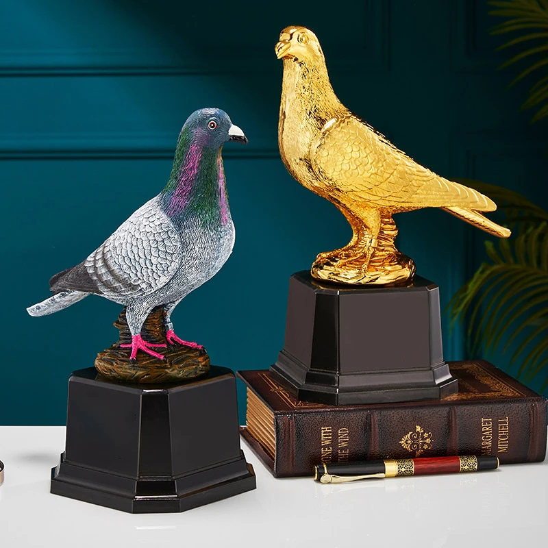 Custom Wholesale golden silver pink Sublimation plastic resin Award Plaque Trophy Pigeon Trophy with black base for awards gifts