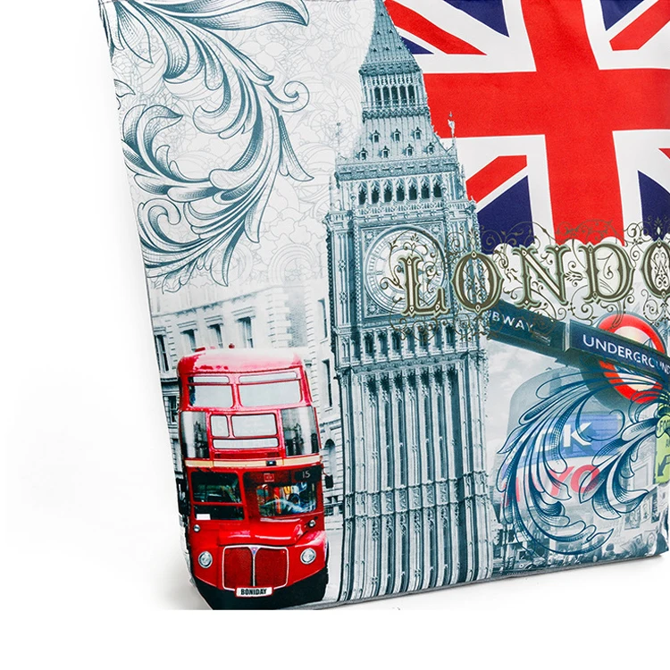 Sublimation England Style Big Ben Pattern Canvas Shoulder Bag Reusable Cotton Shopping Tote Bag
