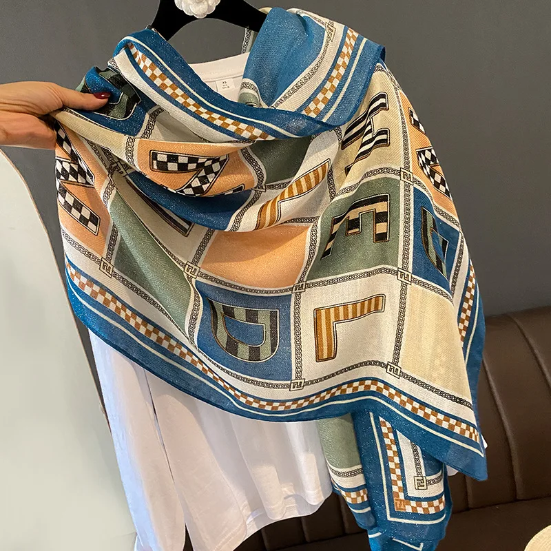Viscose Scarves Wholesale European Style Ladies Fancy Foulard Brand Designer Patchwork Printed Muslim Hijabs Scarfs for Woman