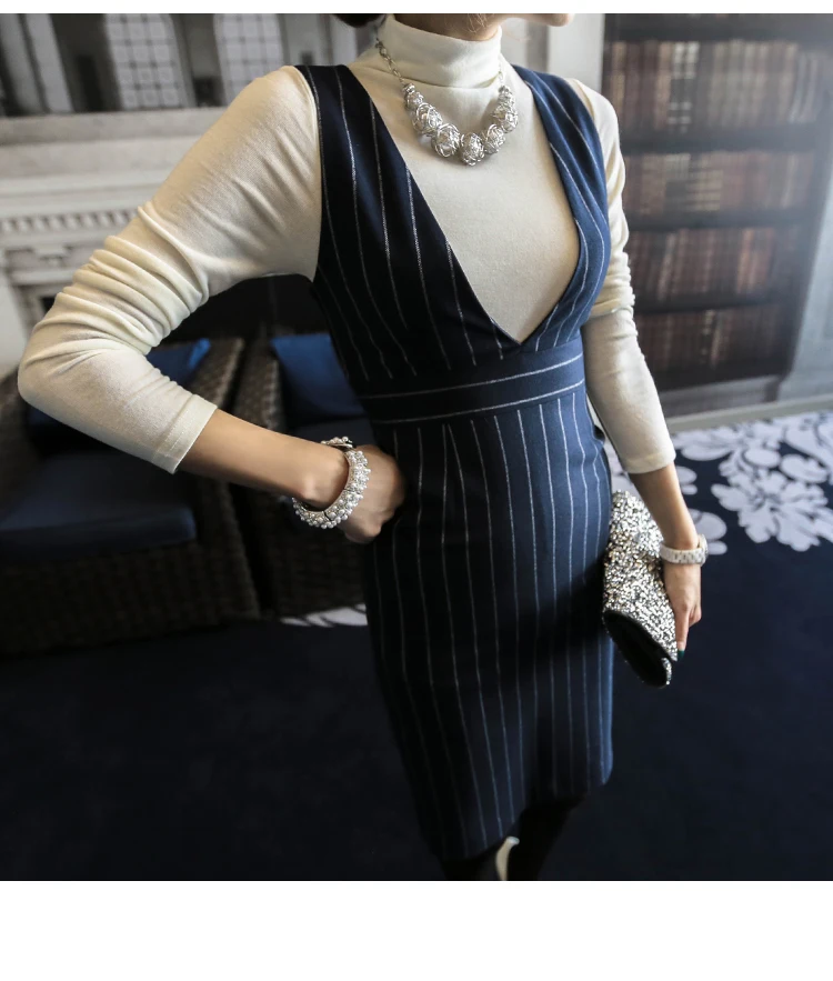 YHX9 Wholesale 2 Pieces Navy Striped Fashion Women Formal Business Suit Design Ladies Office Skirt Suits