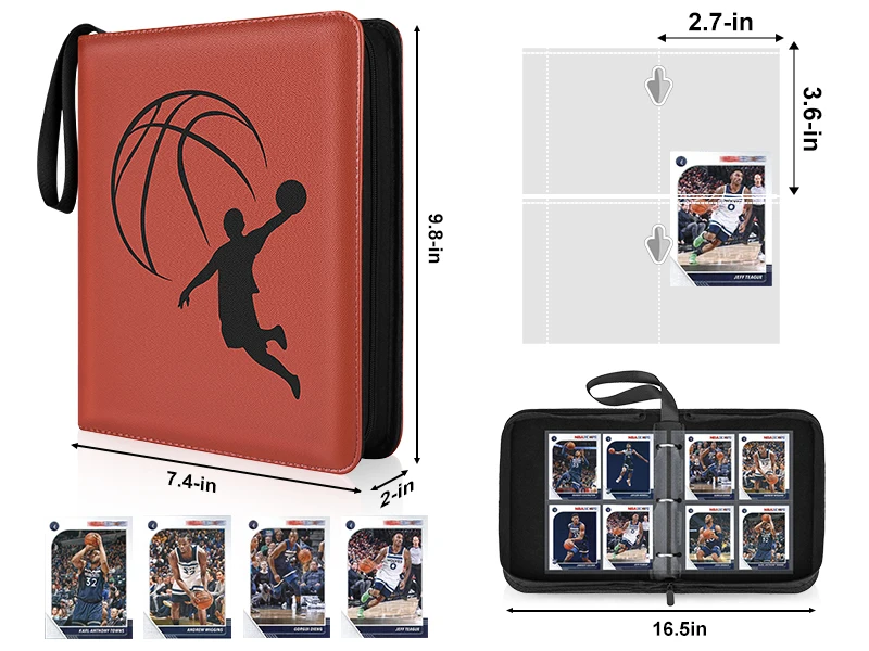 New Design Basketball Card Binder Sleeves Trading Cards Double Sided Pocket Page Album PU Leather Album Case