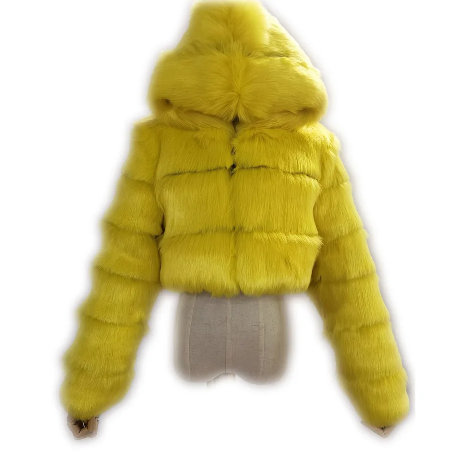 Brown fur coat candy color hood corp fur jacket cheap wholesale custom logo faux Fur Jacket
