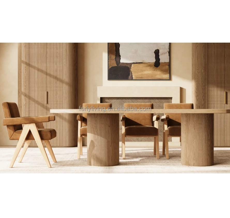 FERLY Luxury Customization Modern Dining Room Furniture Wooden Dining Set Solid Wood Dinning Table And Chair Set
