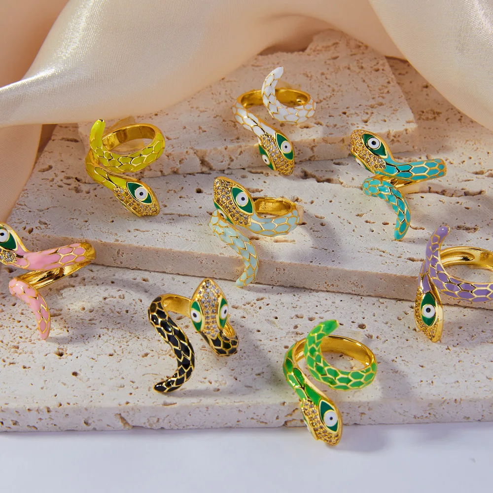 Snake shaped rings  Enamel sterling silver 925 high quality rings  925 sterling silver rings snake