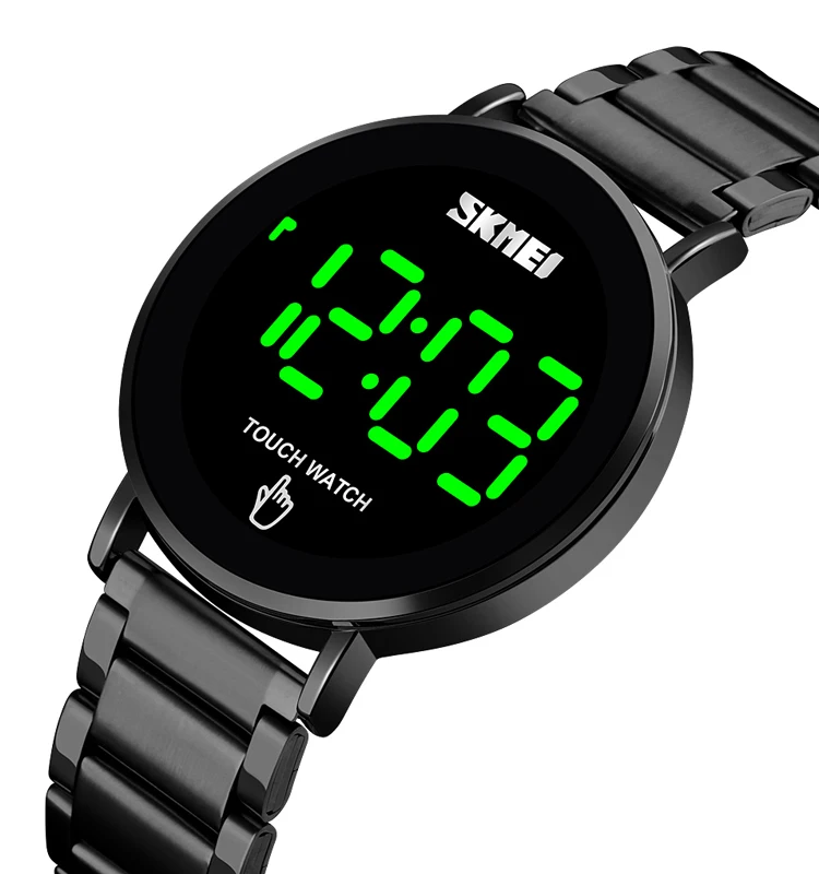 Qualified Touch screen stainless steel black color LED watches men wrist