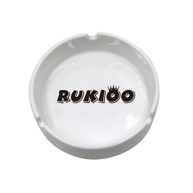 Rukioo Wholesale Round Ceramic Ashtray Smoking Accessories Ceramic Smokeless Ashtray Custom