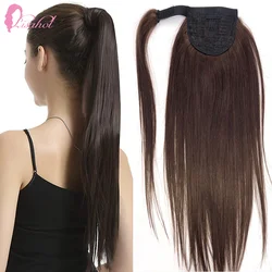 100% Human Hair Remy Unprocessed Bone Straight 4# Dark Brown Pony Tails Clip On Ponytail Cosplay Hair Wig For Black Women