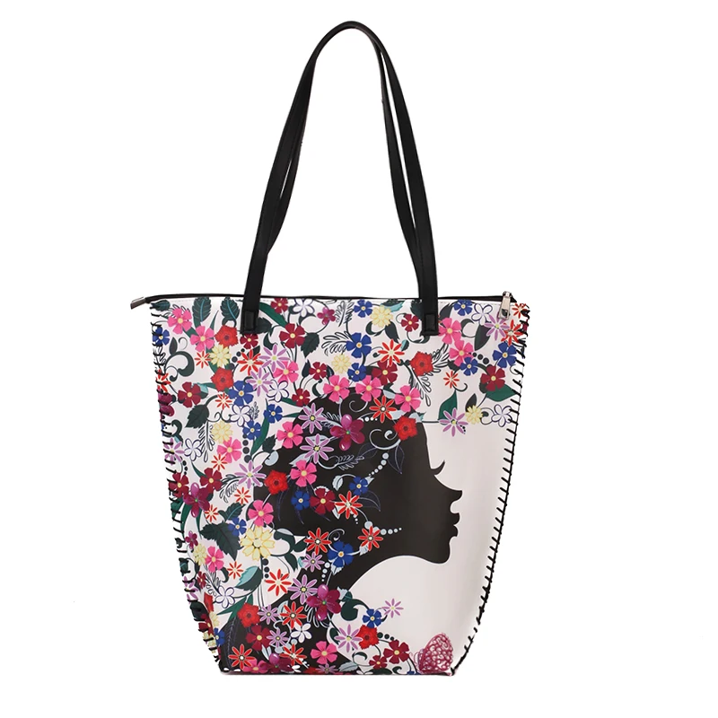 
Custom Mexico Ethnic Style Flower Printed Faux Leather Small Fashionable Women Handbag Tote Bag 