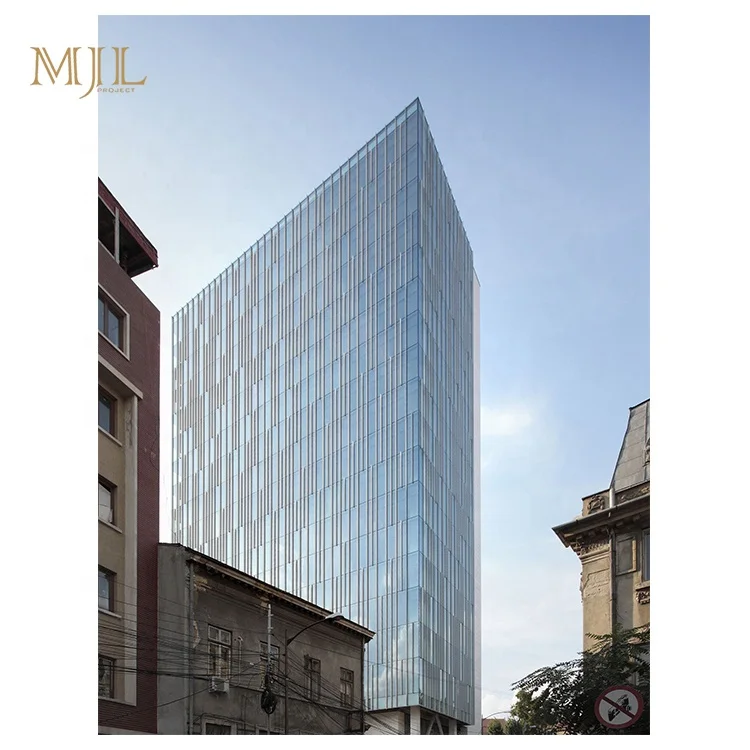 Commercial building cladding glass facade hidden frame glass curtain wall design