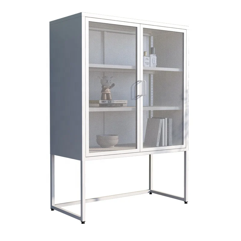 Home Office Furniture Living Room Cabinets 2 Mesh Door Filing Cabinets Storage Metal Locker With Stand Feet