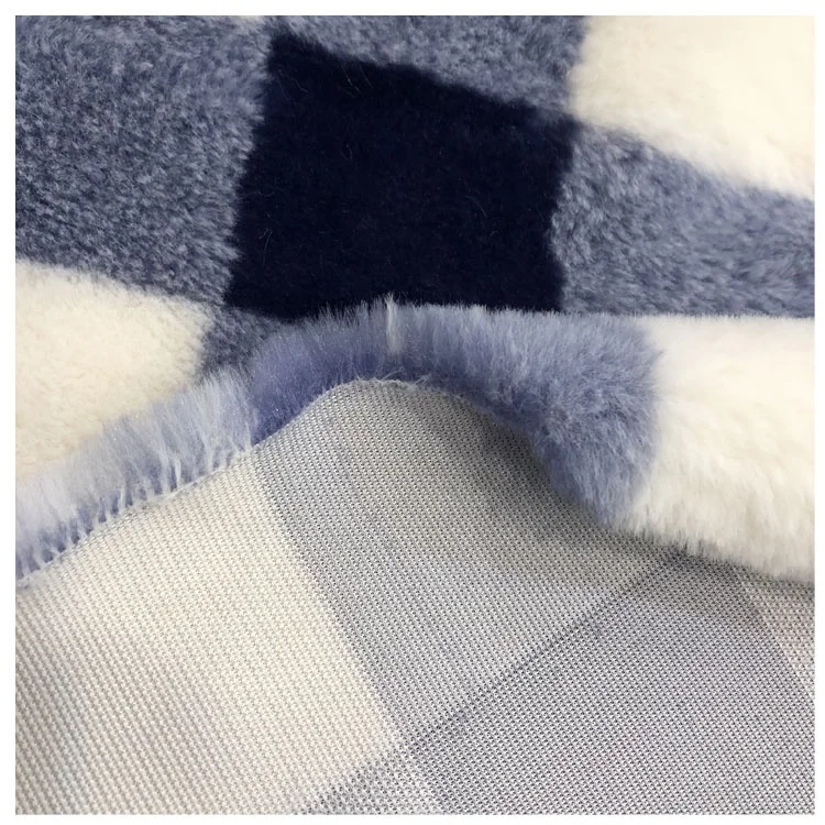 100% polyester printed faux fur fabric plaid fake hair like