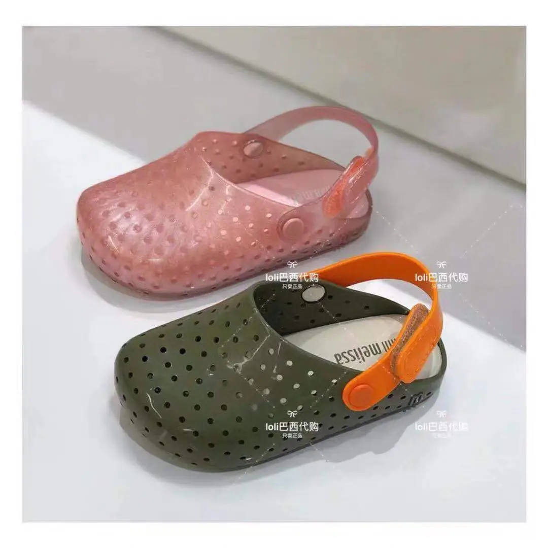  Новый Melissa детская обувь с верхом дышащая крутые босоножки-сабо; Куртка из искусственной кожи для мальчиков и девочек нескользящей подошвой; Пляжная прозрачная
