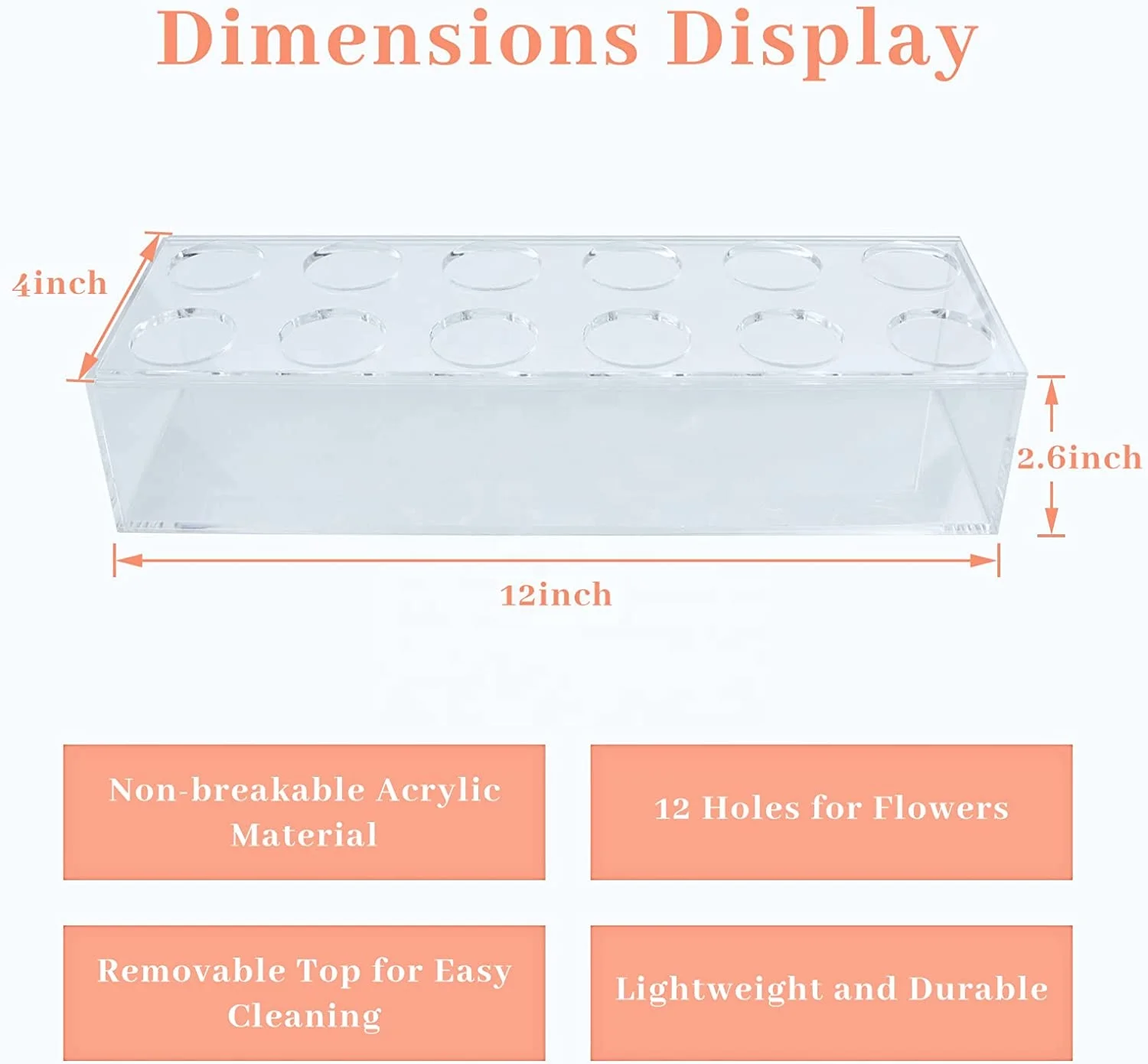 12 Inch Acrylic Rectangle Table Vase Floral Centerpiece - Clear Vase for Home Decor Wedding (Flowers Not Included)