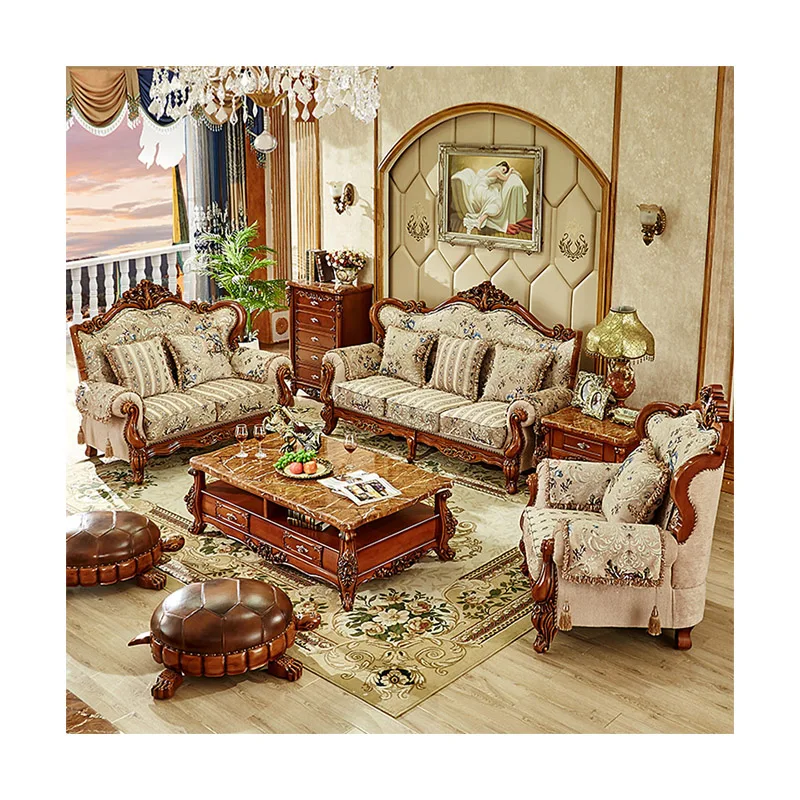 Wholesaler Turkish European Style Luxury Sofa Antique Leaving Conjunto De Sala Couch Set Living Room Livingroom Furnitures