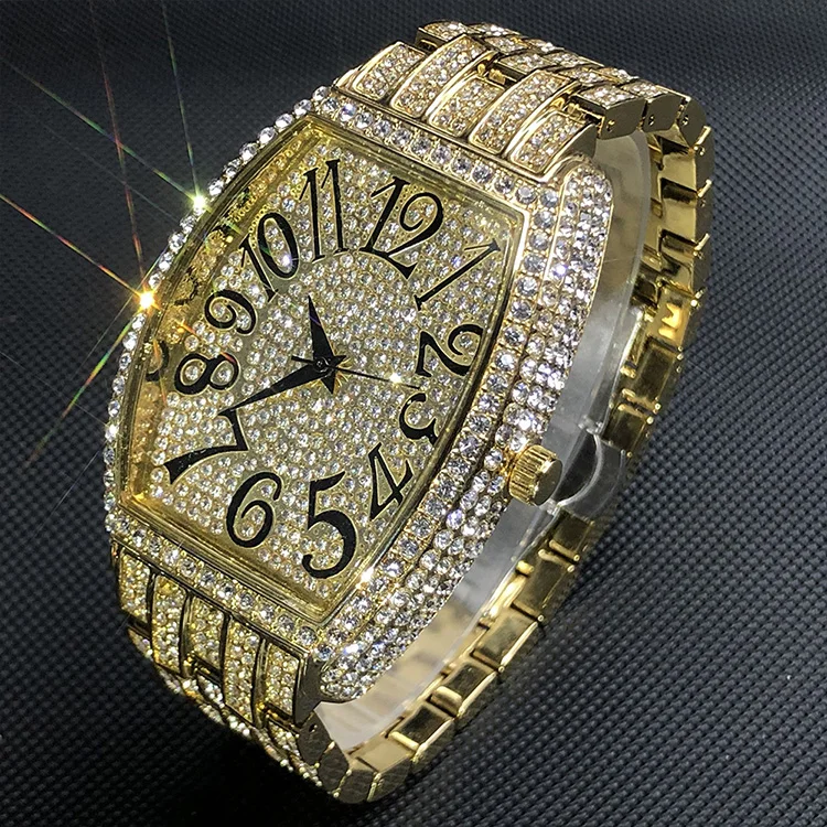 So Pretty High Quality Fully Diamond Face Waterproof Japan Movement Iced Out Bling Women Gold Quartz Watch For King