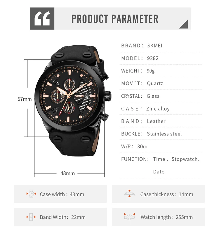 Latest Skmei 9282 Leisure Leather Bracelets Wristwatches Relojes Hombre Montre Luxurious Men Quartz Watches