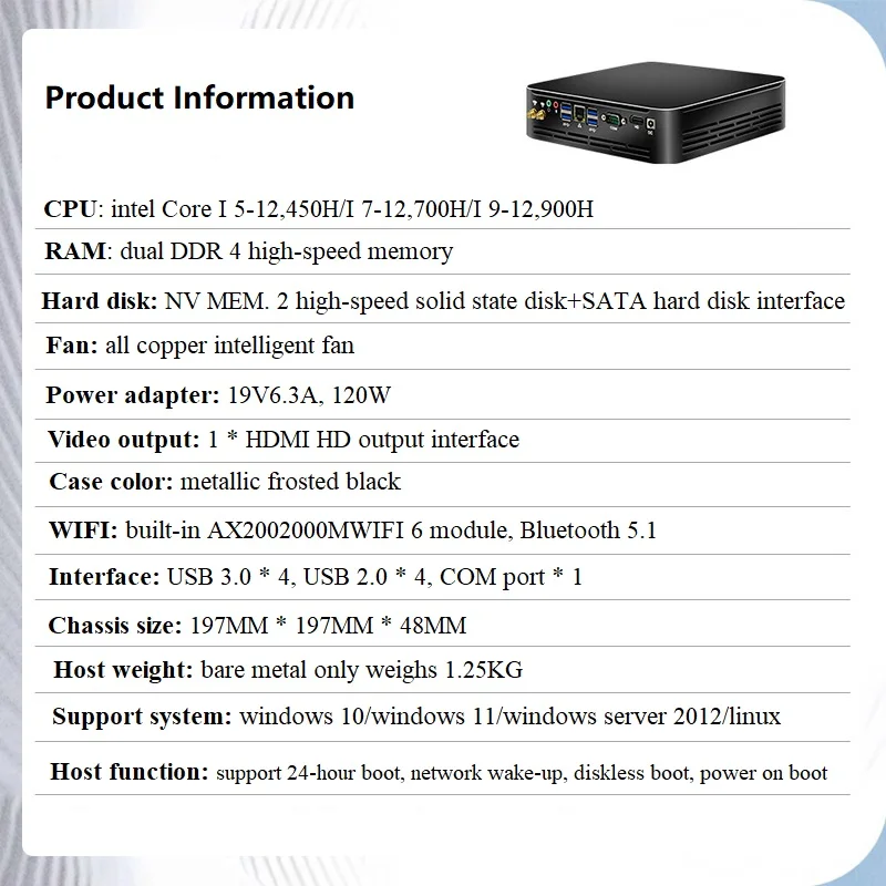 2023 New Gaming PC 12th Ge In-tel i9-12900h/ i7-12700h/ i5-12450h Desktop Computer  UHD/iris xe GPU mini pc