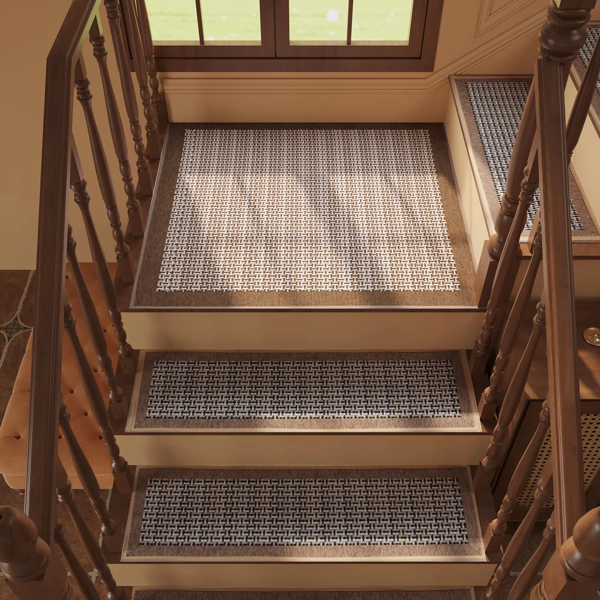 8 x 30 Inch Linen Stair Treads Wooden Steps Indoor Upgraded Rubber Backing Non-Slip Stair Carpets Machine Area Rugs Sets