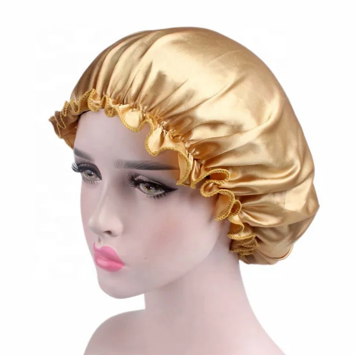Hair Satin Bonnet For Sleeping Shower Cap Silk Bonnet Bonnet Femme Women Night Sleep Cap Head Cover Wide Elastic Band