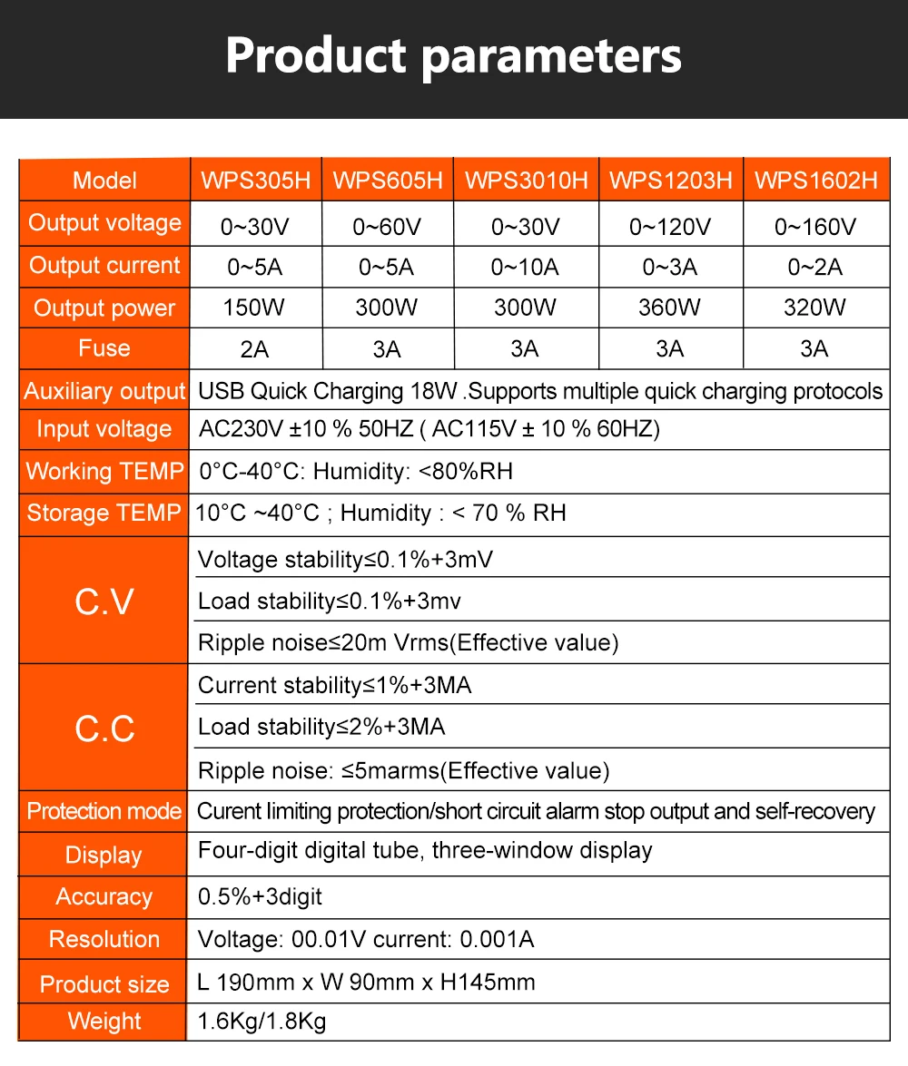 Wanptek WPS3010H 30V 10A USB Output Adjustable Black Switching Digital Lab Variable DC Power Supply For Mobile Repair