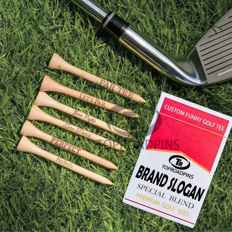 Wholesales bamboo wooden golf tee supports custom logo color design 70mm 83mm cigarette case pack golf peg