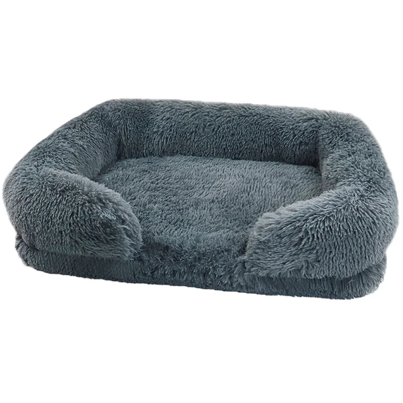 Wholesale New Design Square Pet Furniture Washable Removable Cover Luxury Dog Sofa Bed Nest Long Plush Dog Pet Bed Cushion