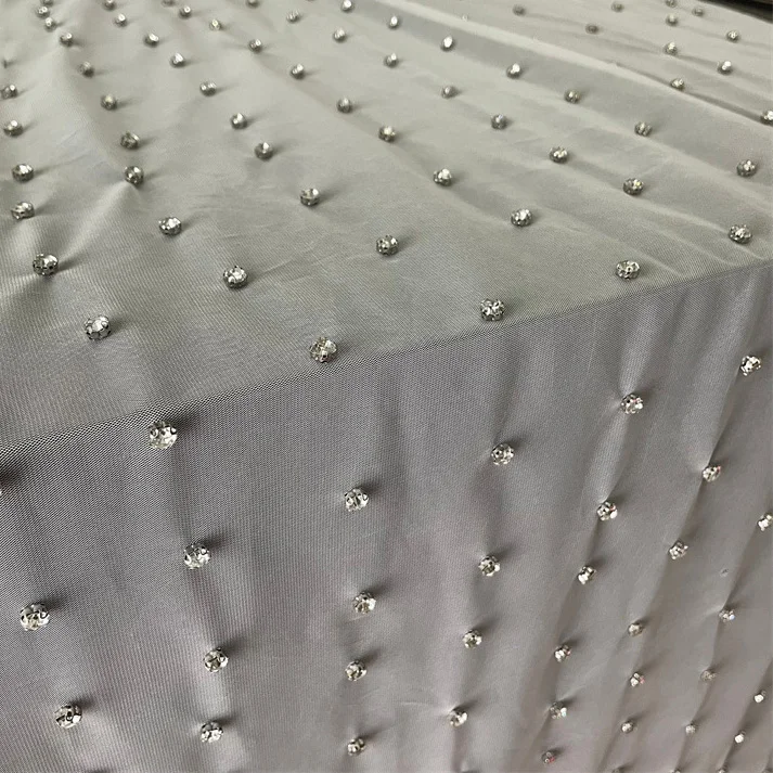 Wholesale customize High Quality White red rhinestone dress making embroidery crystal Mesh fabric