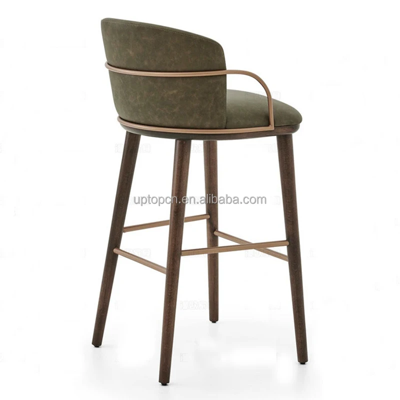 Solid wood high chair modern coffee shop casual dining chair net red bar light luxury American houndstooth bar stool
