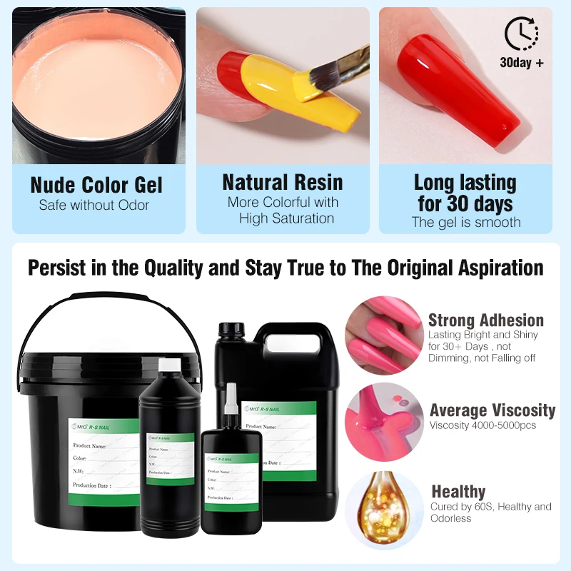 R S Nail Factory Direct Sale 1 kg Barrel Bulk Color Gel Polish  Nail Glue Adhesive 6000 Colors Long Lasting Varnish Nail Uv Gel