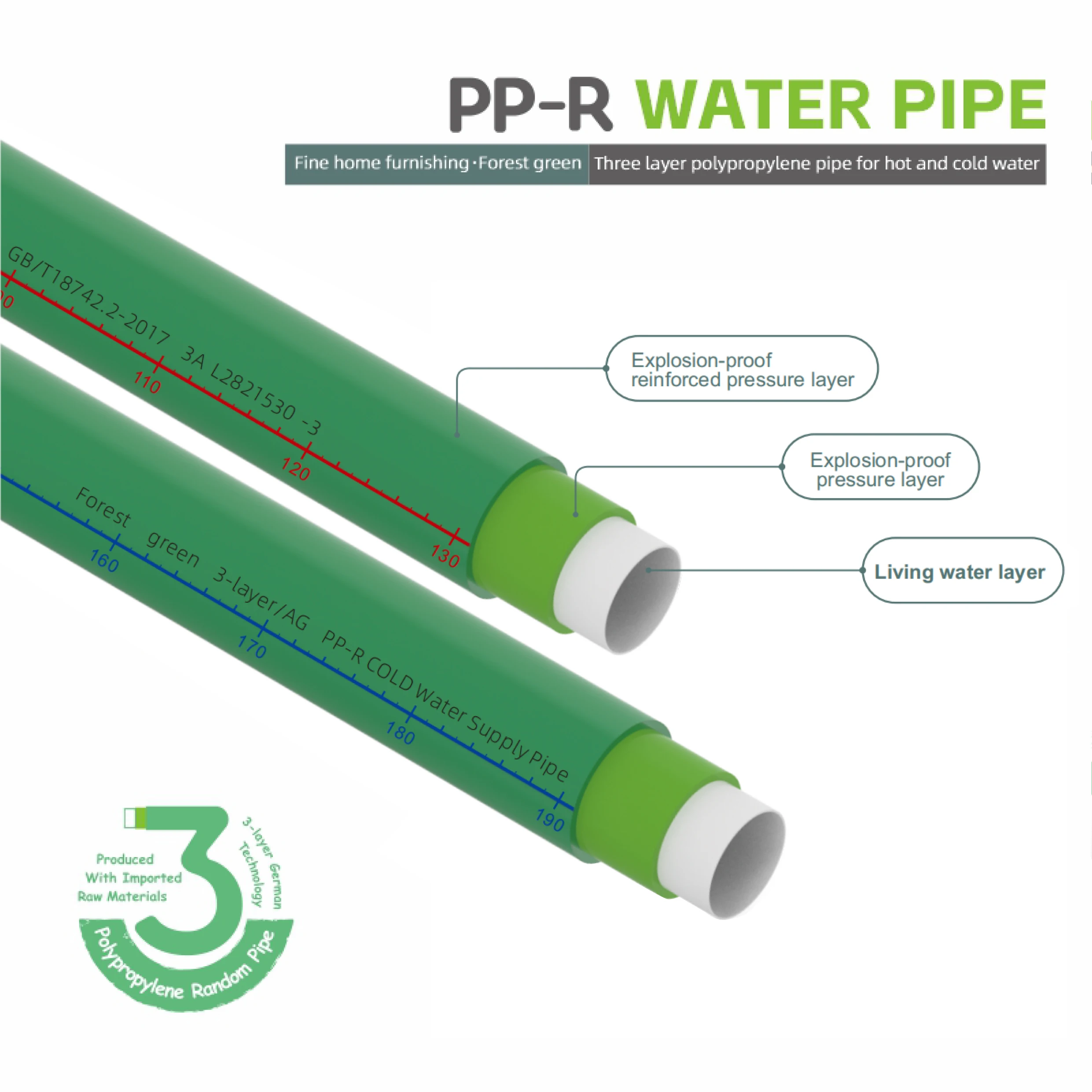 Wholesale price Good Raw Material S3.2 Polypropylene random pipe  for hot water  PPR pipes with meter scale
