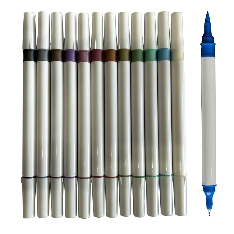 White Plastic Marker Waterproof Dual Tip Thick Fiber +Metal Thin For Arts Drawing  Permanent Marker Pen With Custom Logo