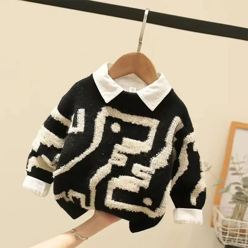 2024 Autumn Winter Baby Kids Boys Long Sleeve Solid Color Knit Sweater Baby Kids Boys Girls Pullover Sweaters Jumper Clothes