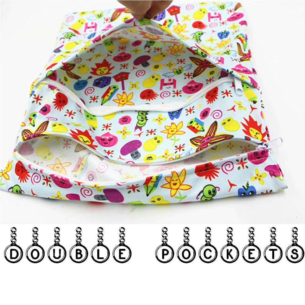 Double Zipper Pockets Waterproof Reusable Diaper Organizer Baby Cloth Diaper Wet Dry Bags