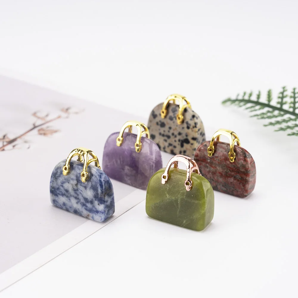 BZ JADE TIFA Factory wholesale 1 inches Mini Crystal Purse Carving - Crystal Handbag Pendant - Gemstone Purse for Gifts