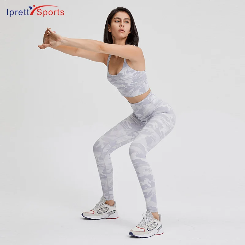 Женские Леггинсы для йоги, спортивные штаны для тренировок с высокой талией, белые камуфляжные леггинсы для спортзала