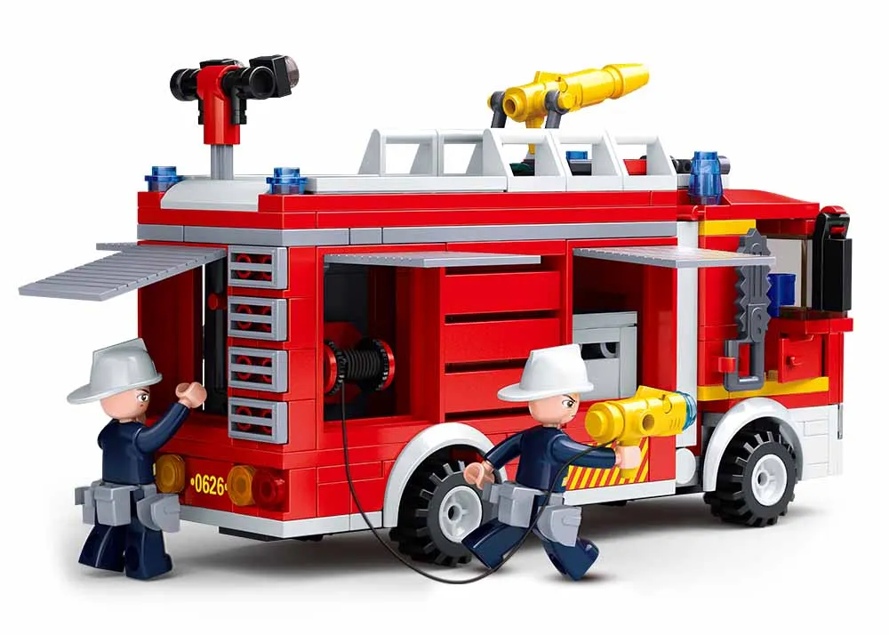 Sluban Building Blocks M38-B0626 Water Tank Lorry of Fire Departments 343PCS Fireman figures Construction Kit for Kids