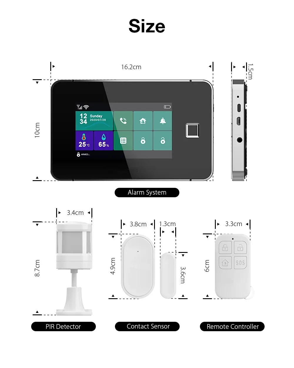 Tuya WIFI  4G GSM Security Alarm System Fingerprint Arming LCD Touch Keyboard Remote Control wireless alarm system