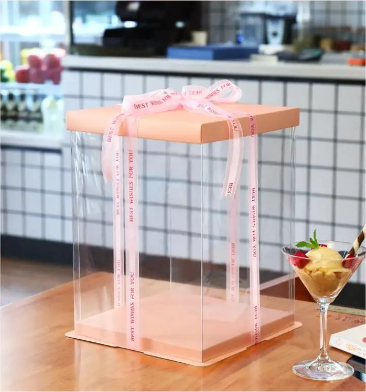 Wholesale Custom Logo European Wedding Popular Transparent Plastic Box for Flower Cake Gift Presentlada
