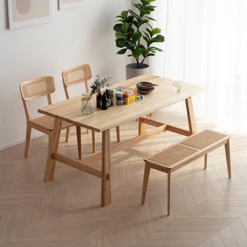 Dreamhause Wood Bench Living Room Bed Room Balcony Patio Decorative Rattan Bench Dining Bench Bed End Stool