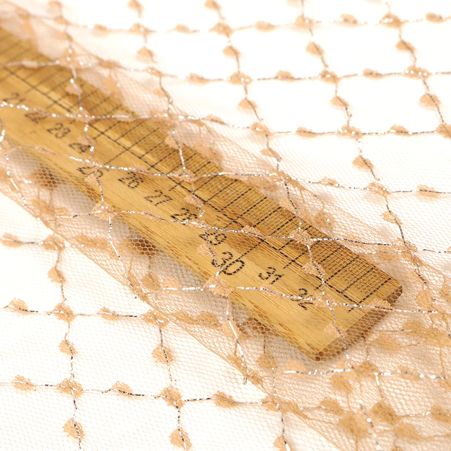 Luxury Orange Shiny Cross Transparent French Lace Tulle Fabric for Party Wear Dresses For Women