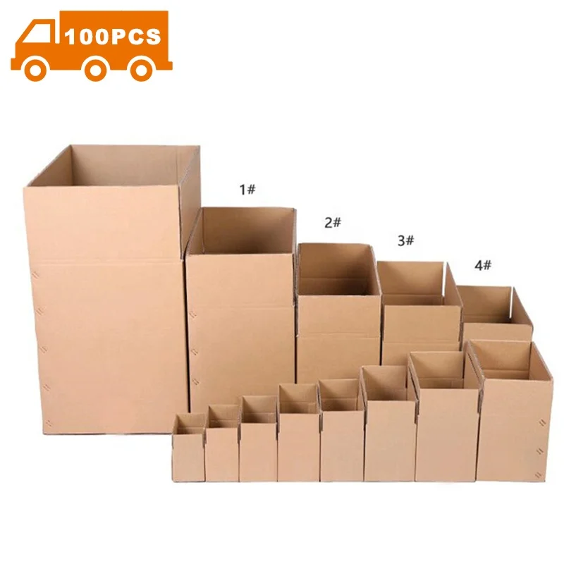 
100 Pcs Wholesale 3 Ply Wall Kraft Brown Export Corrugated Mail Shipping Carton Paper Boxes For Packing Box 