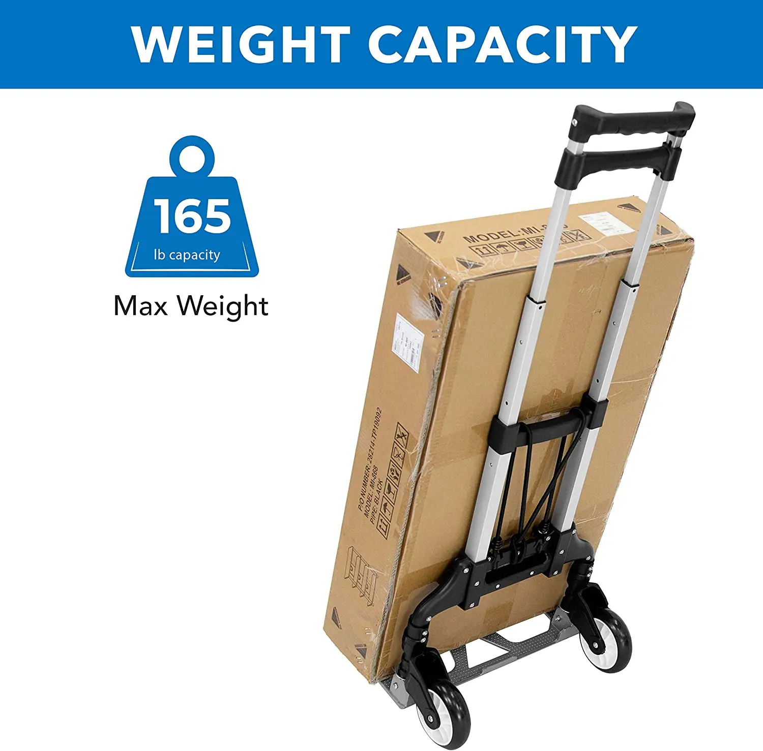 Folding Hand Truck and Personal Dolly 165 lb Capacity with Rubber Wheels and Telescoping Handle Aluminum Luggage Cart