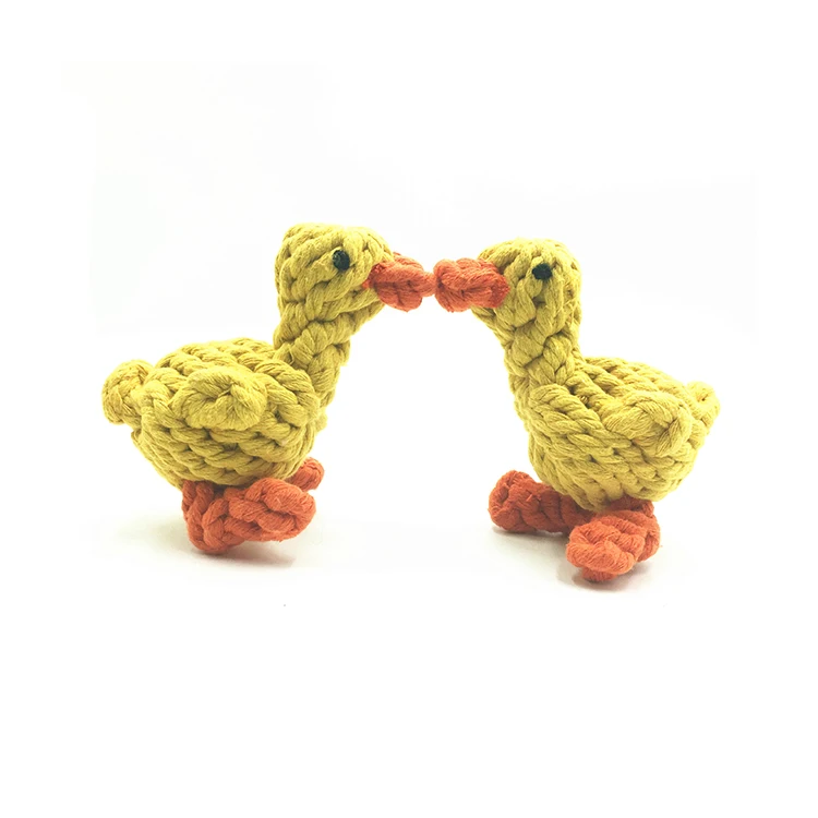 Factory price Cotton Rope Dog Chew Toy Cute Yellow Duck Puppy Training Teething Cleaning Dog Toy