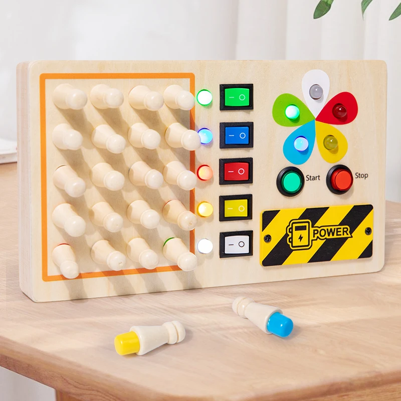 LED Busy Board for Kids Wooden Color Memory Chess Toy Improves Hands Ability and Memory Classification Skills Educational Toy