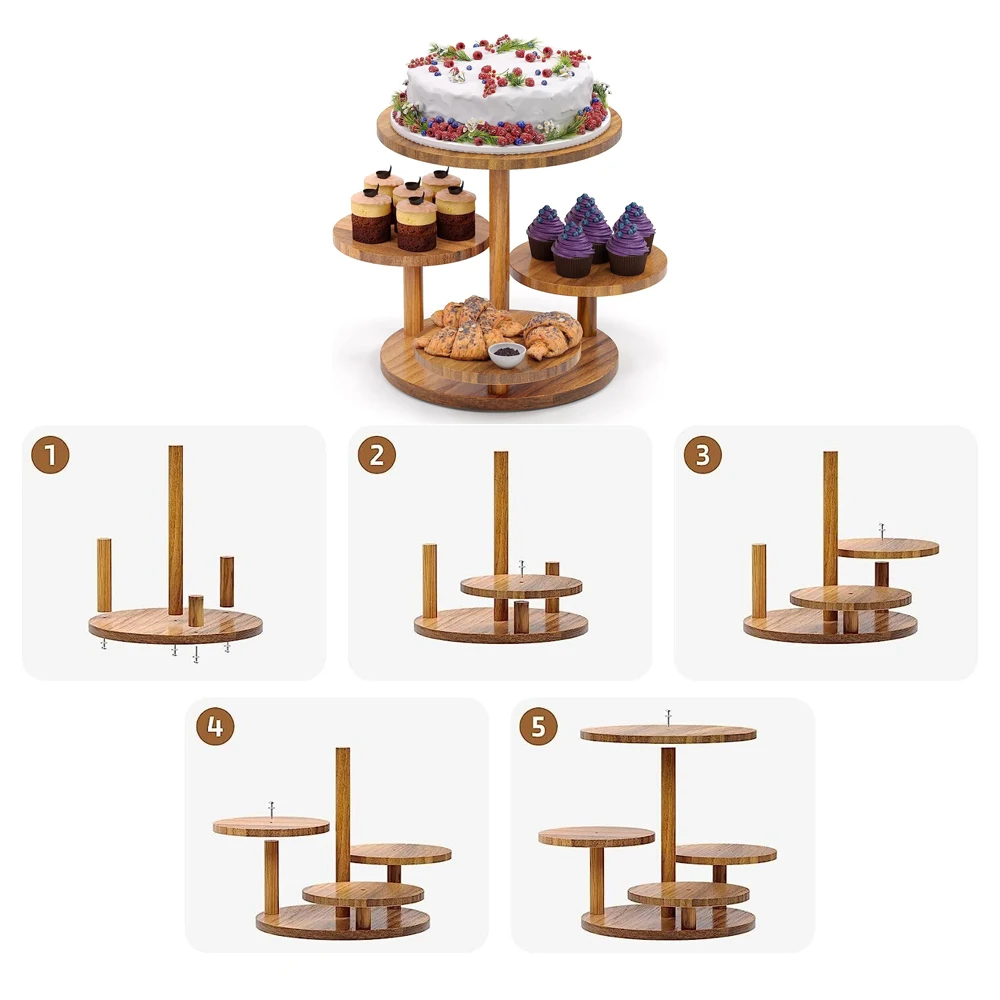 4 Tier Cupcake Tower Tiered Tray Round Bamboo Cupcake Stand for Dessert Table, Wooden Cake Stands for wedding cakes Birthday