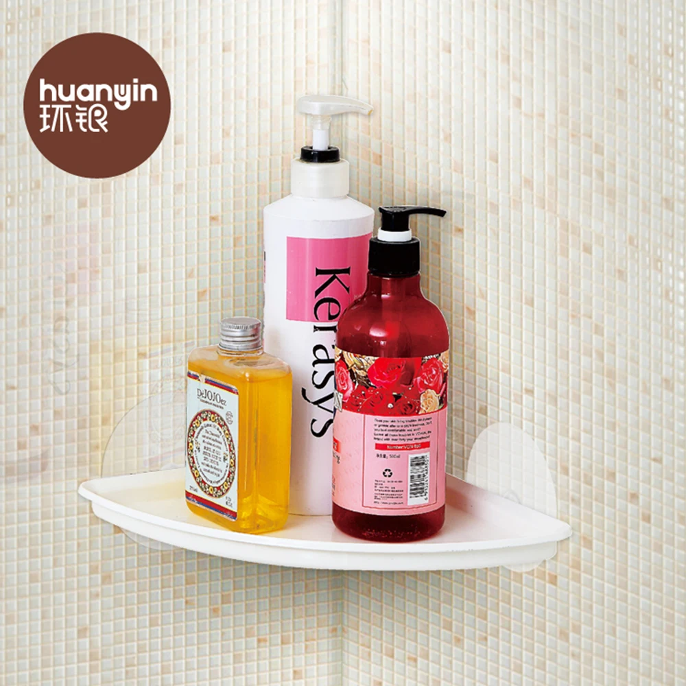 Plastic triangle suction cup bath room corner rack for soap