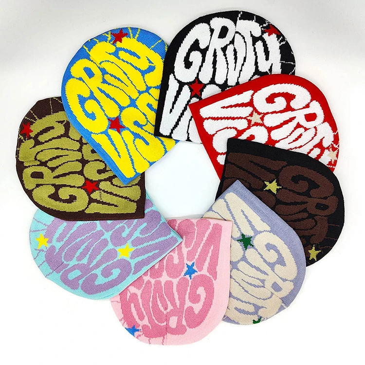 Custom logo manufacturers winter skull cap 85%acrylic 15%spandex jacquard knitted beanie hat for women men