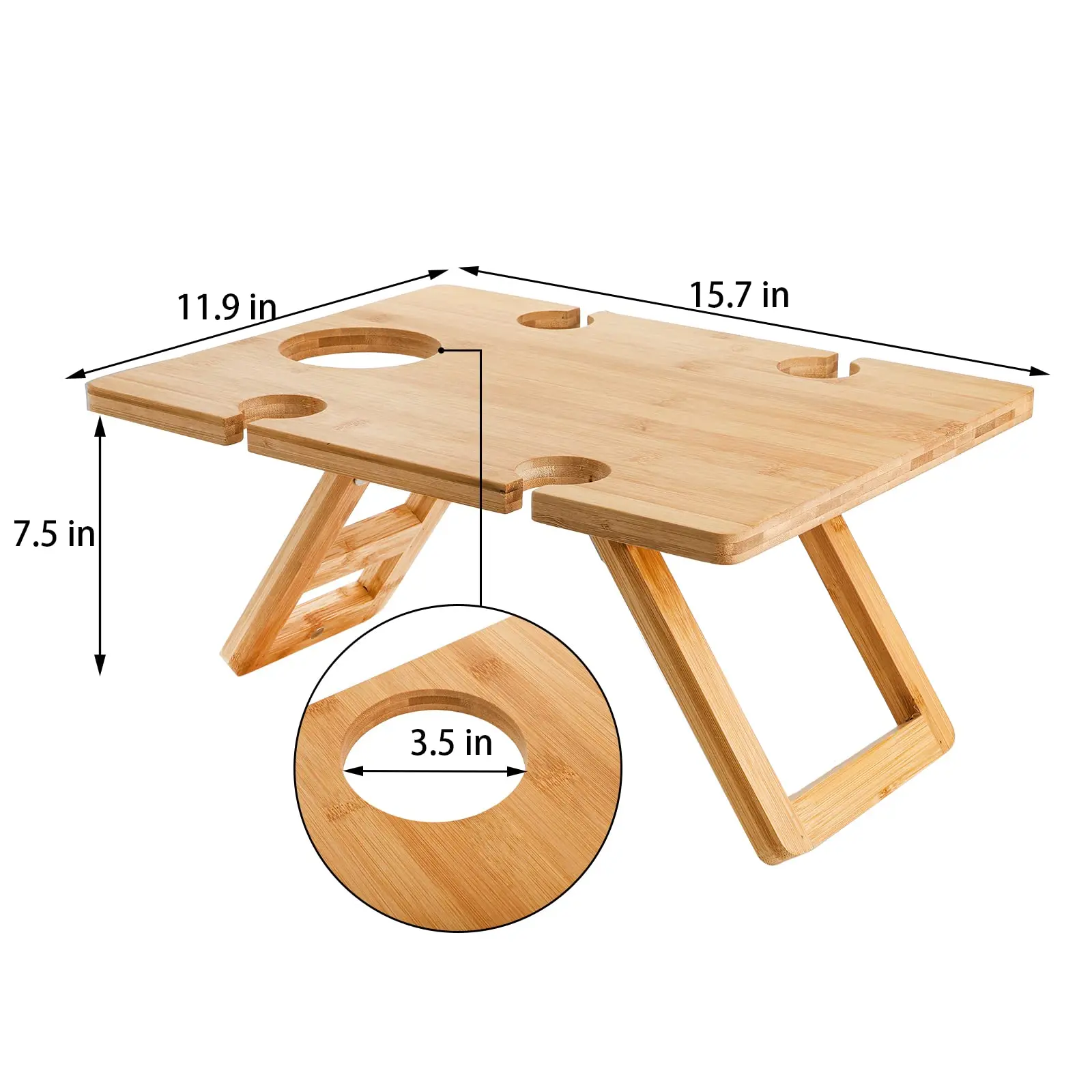 Bamboo Portable Wine Picnic Table with 5 Wine Glasses Holder Foldable Picnic Snack Table Wooden Wine and Snack Table for Picnic